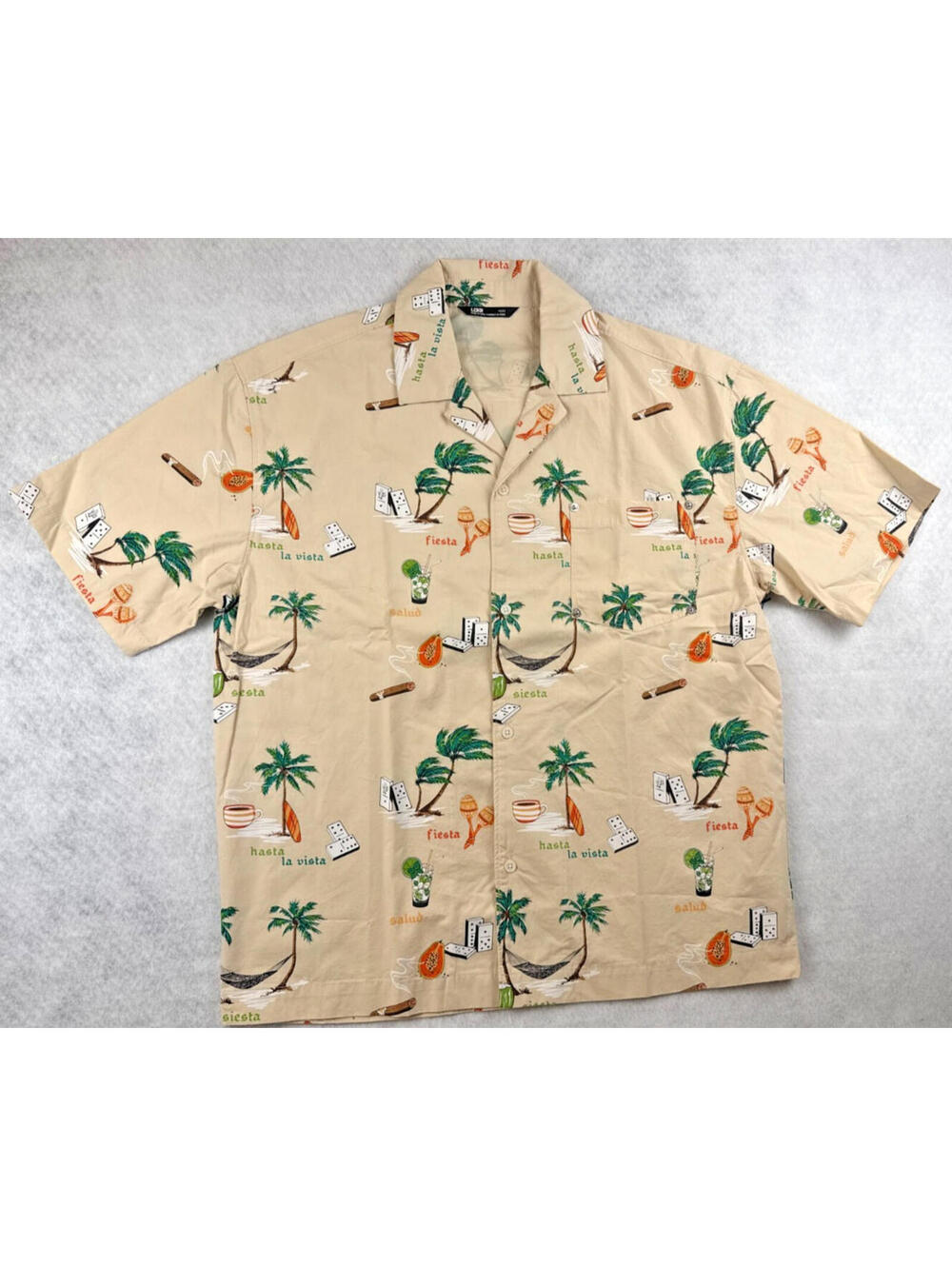 LCKR Tropical Button Up Shirt Mens Small Beige Hawaiian‎ Casual NWT